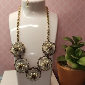 #2460,  SIGNED, LENORA DAME "HAUTE BOHEMIAN" HANDCRAFTED BRASS FLOWERS NECKLACE